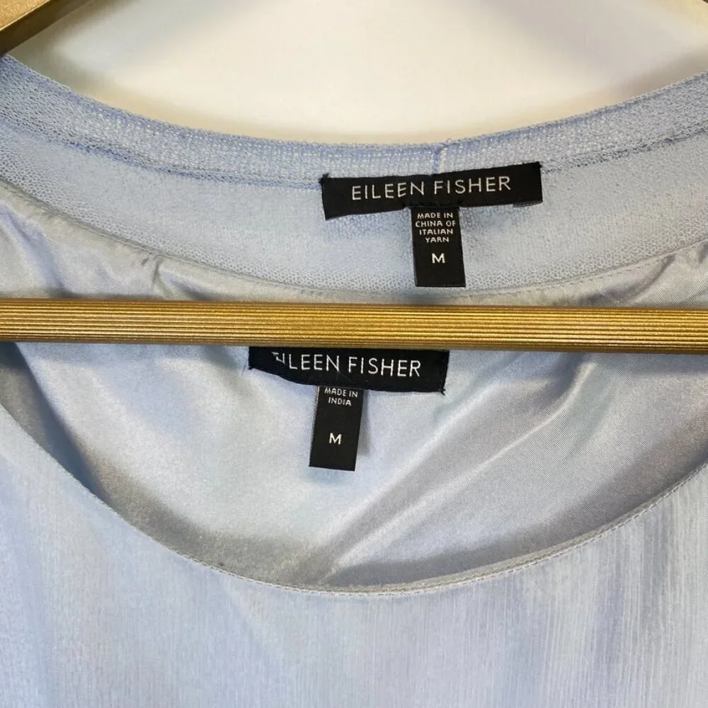 Eileen Fisher Blue Two Piece Set Silk Tank and Cardigan